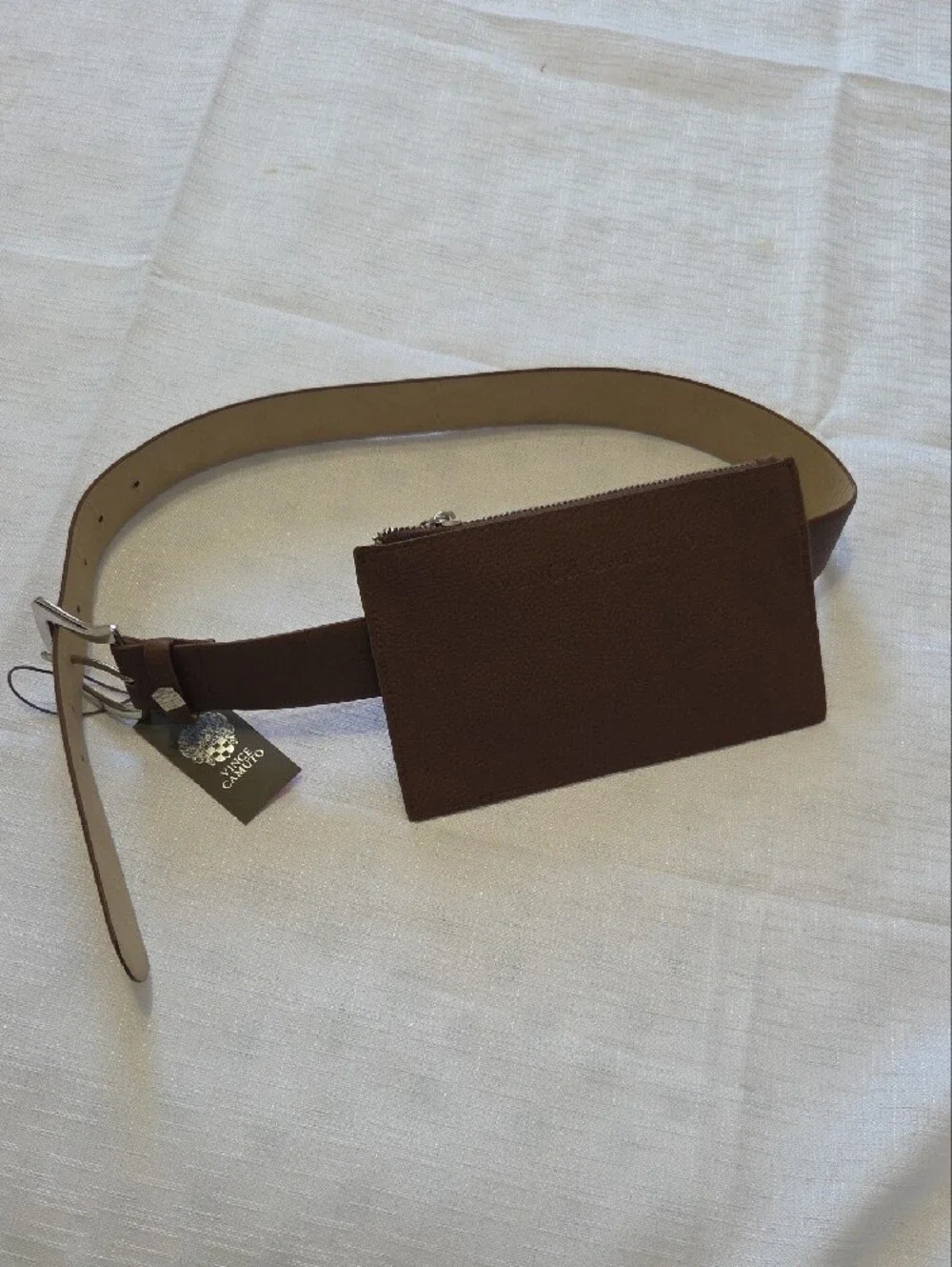 Vince Camuto Brown Leather Belt Bag with Zip Pouch